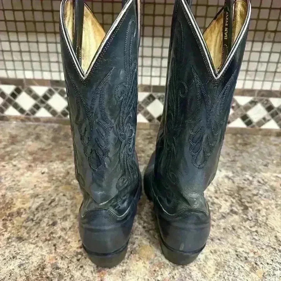 Dan Post Black Men’s Cowboy Boots 9D Western Pull On Boots Embroidered Rodeo - Picture 3 of 10